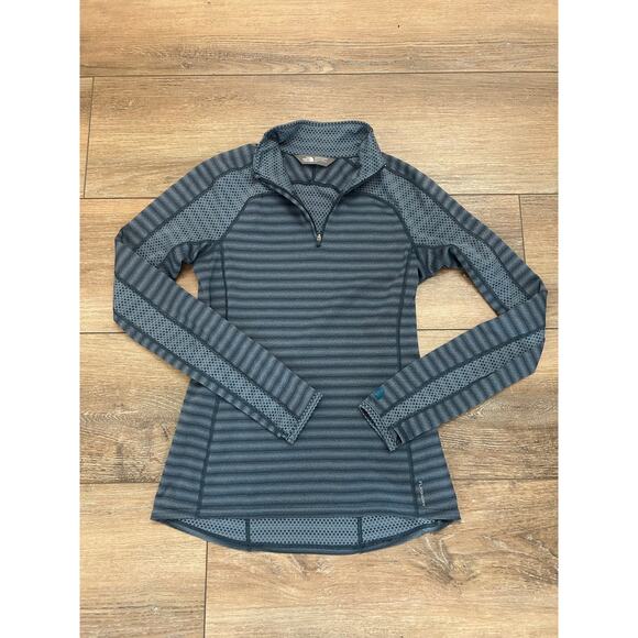 The North Face Duomix 1/4 Zip Womens Stripe Small Athletic Workout Top Blue Gray - Picture 9 of 9
